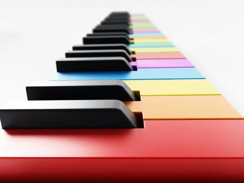 Multi colored piano keys background. 3D illustration Stock Illustration