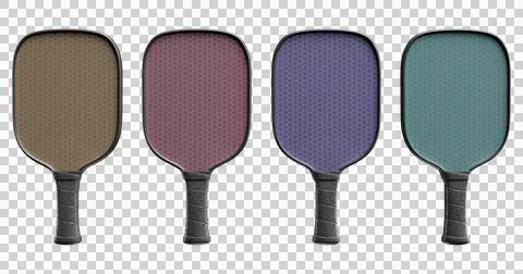 Multi-colored pickleball rackets with a black handle in a row Stock Illustration