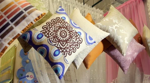 Multi-colored Pillows in the Store Stock Footage 61985519