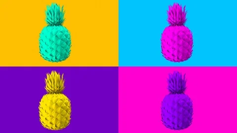 Multi-colored pineapples rotate on a colored background. zine Stock Footage 105454525