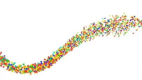 Multi-colored plastic balls fly in S-shape formation in slow motion Stock Footage 107664224