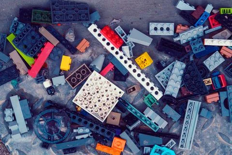 Multi-colored plastic construction set. Children's educational games. Stock Photos