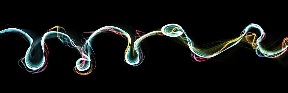 Multi colored plume of smoke, black abstract background. Stock Illustration