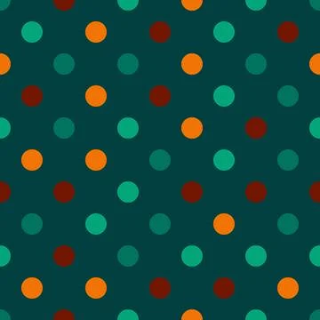 Multi colored polka dots seamless pattern on a green background. Seamless p.. Stock Illustration