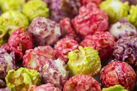 Multi-colored popcorn background. close up Stock-Fotos