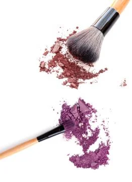 Multi Colored Powder Eyeshadow on a Brush, fashion beauty tool blusher Stock Photos