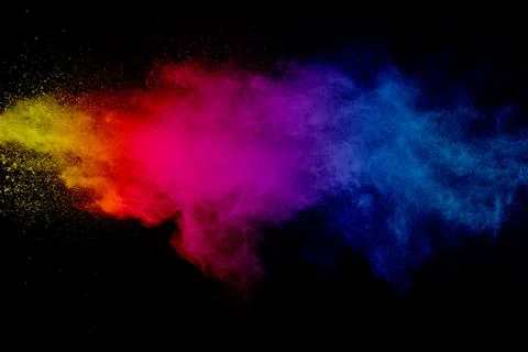 Multi Colored powder splash cloud isolated on black background Stock Photos