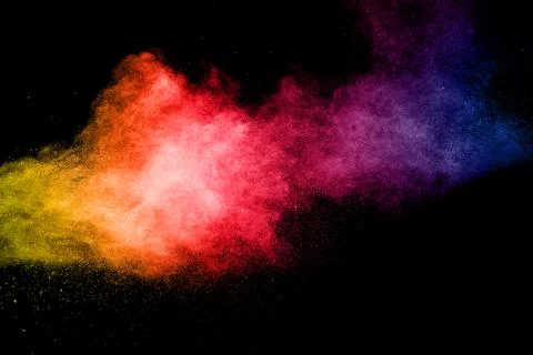 Multi Colored powder splash cloud isolated on black background Stock Photos