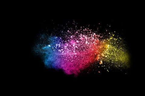 Multi Colored powder splash cloud isolated on black background Stock Photos