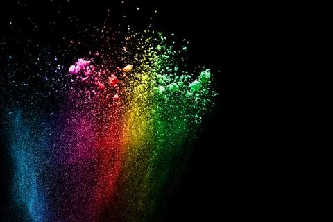 Multi Colored powder splash cloud isolated on black background Stock Photos