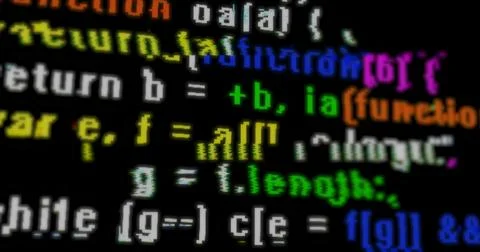 Multi-colored program code will scroll on the screen, close-up. System crash Stock Illustration