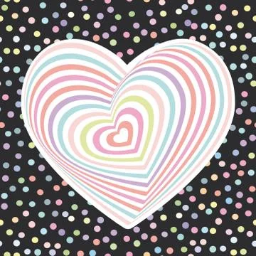 Multi-colored rainbow heart on black background. Optical illusion of 3D three Stock Illustration