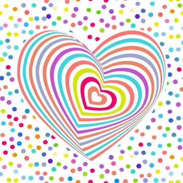 Multi-colored rainbow heart on white background. Optical illusion of 3D three Stock Illustration