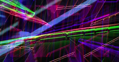 Multi-colored rays of light flicker and move in 3D Stock Footage 249743422