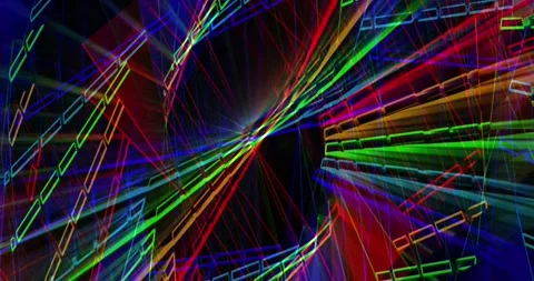 Multi-colored rays of light flicker and move in 3D Stock Footage 249743548