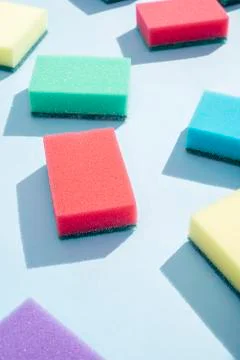 Multi-colored rectangular sponges for washing dishes 스톡 사진