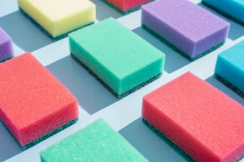 Multi-colored rectangular sponges for washing dishes 스톡 사진