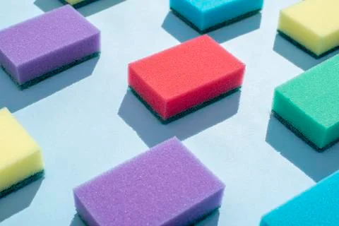 Multi-colored rectangular sponges for washing dishes Stock Photos