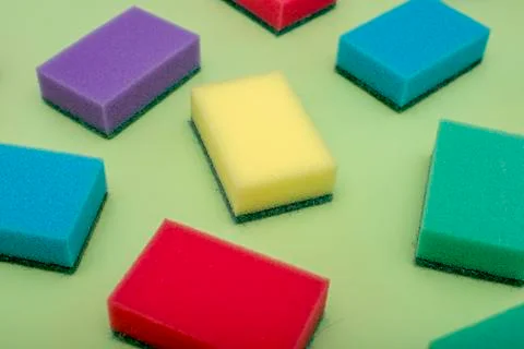 Multi-colored rectangular sponges for washing dishes 스톡 사진
