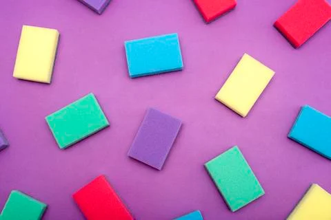 Multi-colored rectangular sponges for washing dishes 스톡 사진