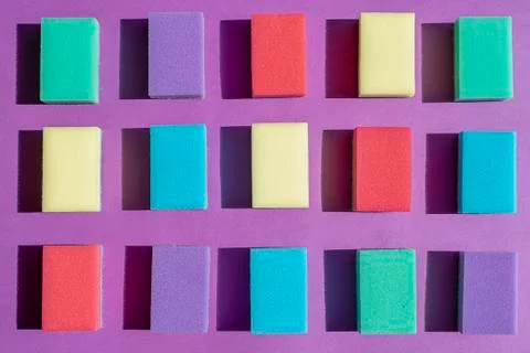 Multi-colored rectangular sponges for washing dishes Stock Photos