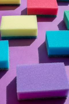 Multi-colored rectangular sponges for washing dishes 스톡 사진