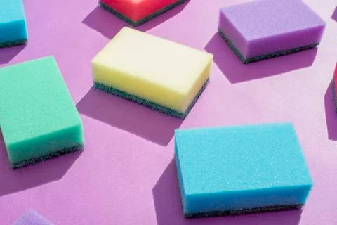 Multi-colored rectangular sponges for washing dishes 写真素材