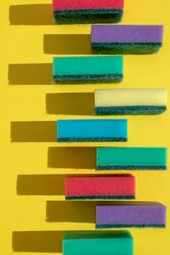 Multi-colored rectangular sponges for washing dishes Stock Photos