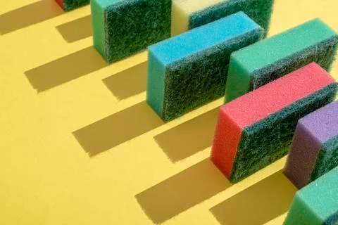 Multi-colored rectangular sponges for washing dishes 写真素材