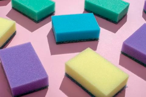 Multi-colored rectangular sponges for washing dishes Stock Photos