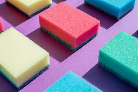 Multi-colored rectangular sponges for washing dishes Stock Photos