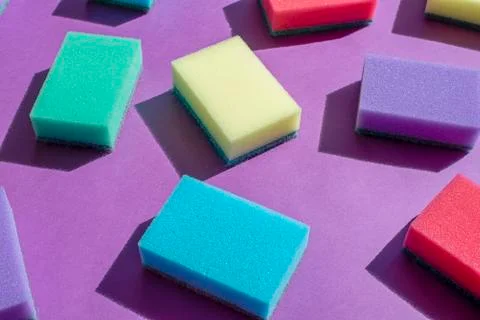 Multi-colored rectangular sponges for washing dishes 스톡 사진