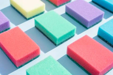Multi-colored rectangular sponges for washing dishes 스톡 사진