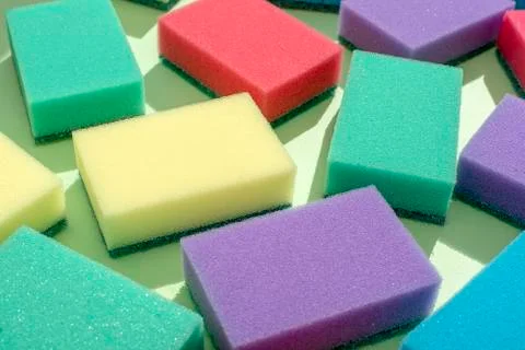 Multi-colored rectangular sponges for washing dishes 스톡 사진