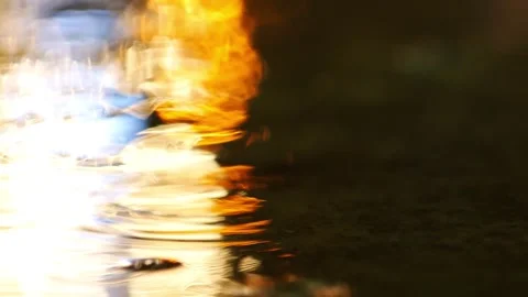 Multi-colored reflection of the night lights the city in the water of a puddle. Stock Footage 270366318