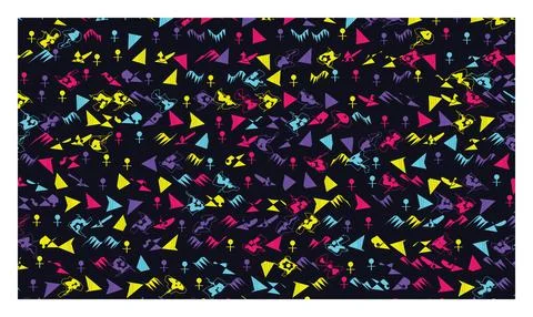 Multi colored retro geometric seamless pattern with diverse abstract shape .. Illustrazione stock