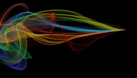 	Multi-colored ribbons in the wind. Black background, concept of fast motion Stock Illustration
