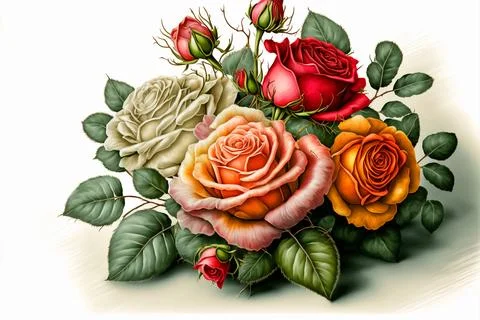 Multi colored roses over white background Stock Illustration
