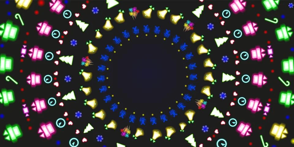 Multi-colored round neon shining, Christmas and New Year background. Stock Illustration