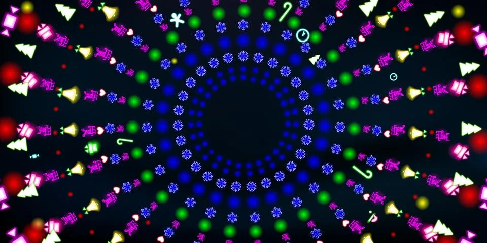 Multi-colored round neon shining, Christmas and New Year background. Stock Illustration
