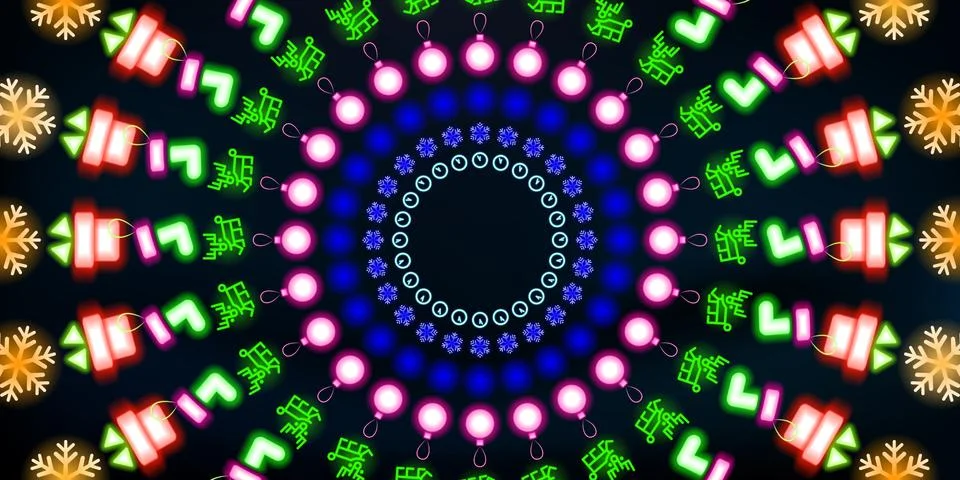 Multi-colored round neon shining, Christmas and New Year background Stock Illustration