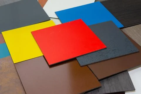 Multi-colored samples of composite materials for the ventilated facades Stock Photos