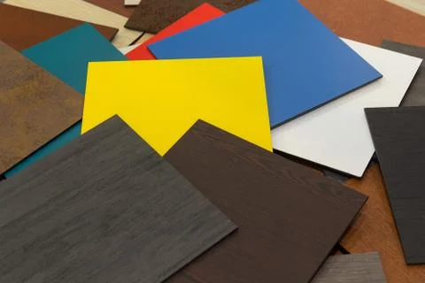 Multi-colored samples of composite materials for the ventilated facades Stock Photos
