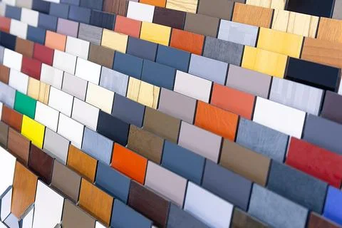 Multi-colored samples of composite materials for the ventilated facades Stock Photos