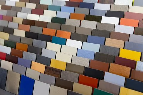 Multi-colored samples of composite materials for the ventilated facades Stock Photos