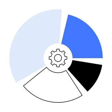A multi-colored segmented circular chart with a central gear icon. Ideal for  Stockillustratie