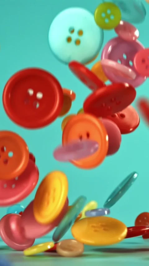 Multi-colored sewing buttons fall on the table. Filmed on a high-speed camera at Stock Footage 335369474