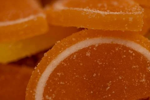 Multi-colored shaped marmalade lemon slices, close-up, selective focus. Stock Photos