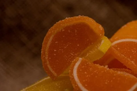 Multi-colored shaped marmalade lemon slices, close-up, selective focus. Stock Photos
