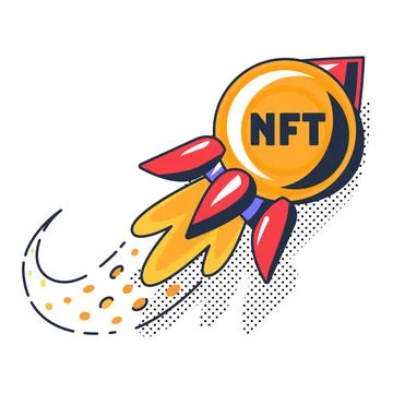 Multi Colored Shiny Digital NFT Token Launch Icon Illustrazione stock